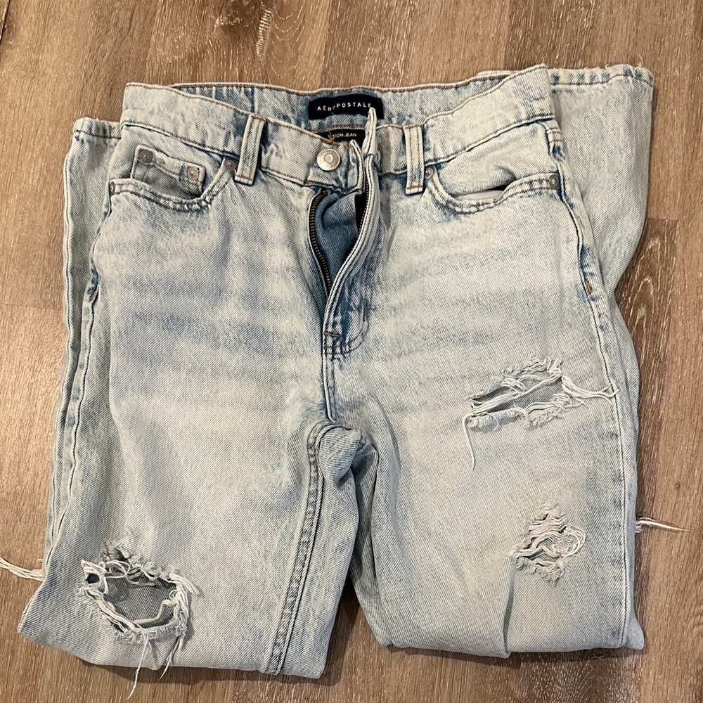 Aeropostale Men's Light Blue Ripped Skinny Jeans
